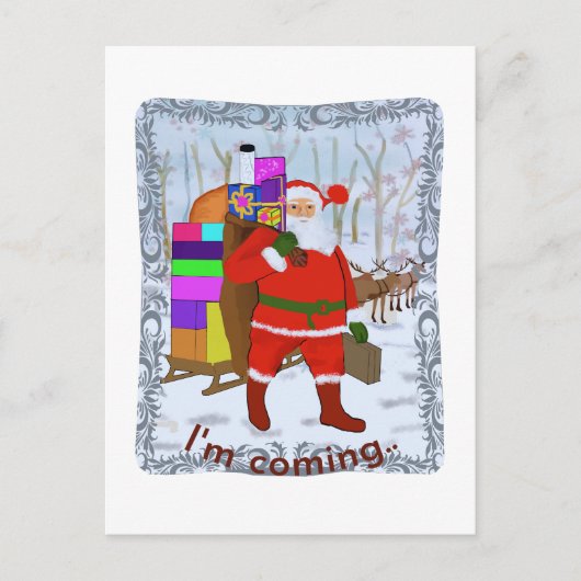 De kerstman komt eraan briefkaart (Voorkant)