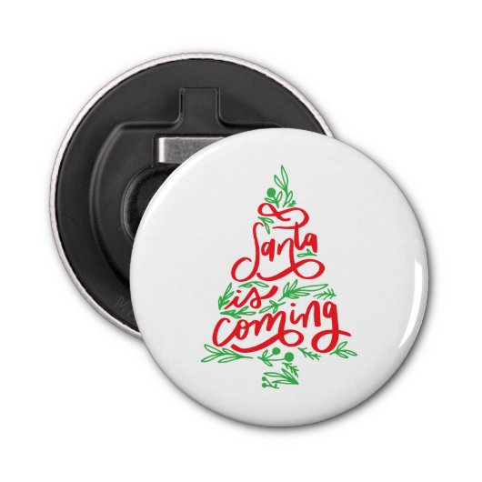 De Kerstman komt eraan Button Flesopener (Voorkant)