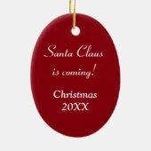 De kerstman komt eraan keramisch ornament (Achterkant)