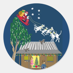 De kerstman komt eraan ronde sticker