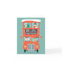 De kerstman komt in een dubbeldeksbus.