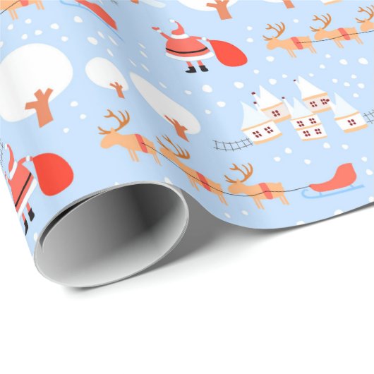 De kerstman komt met rendier. cadeaupapier (Rol Hoek)