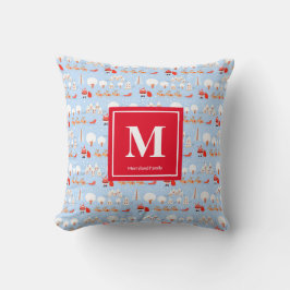 De kerstman komt met rendierMonogram V3 Rood Kussen