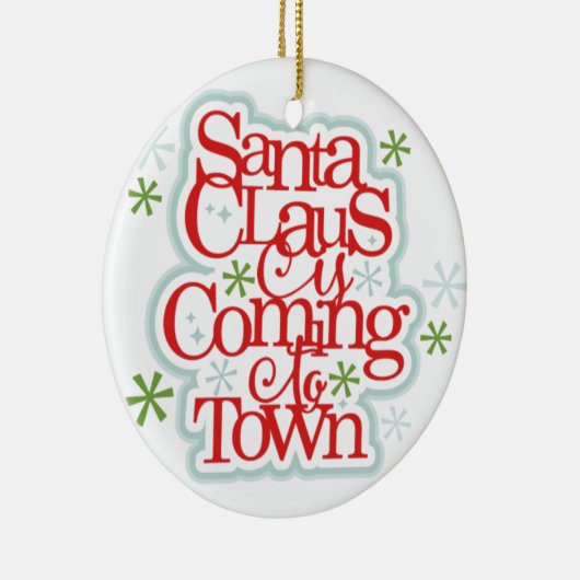 De kerstman komt naar de stad keramisch ornament (Rechts)