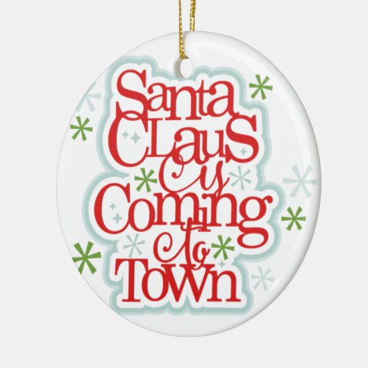 De kerstman komt naar de stad keramisch ornament (Links)