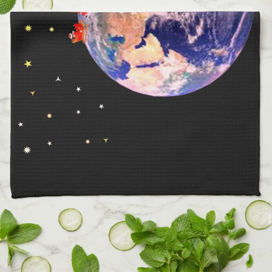 De Kerstman komt naar de stad keukenhanddoek (Gevouwen)