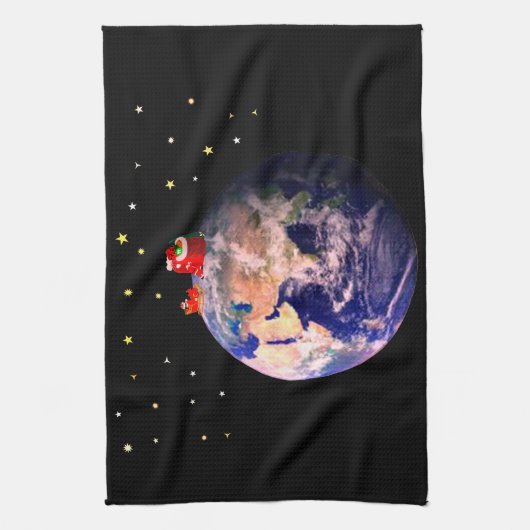 De Kerstman komt naar de stad keukenhanddoek (Verticaal)