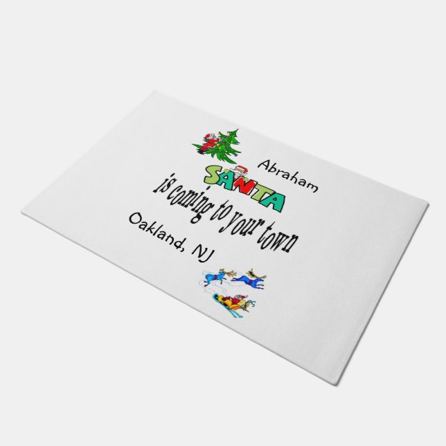 De kerstman komt naar de stad Matt Doormat Deurmat (Schuin)