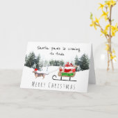 De kerstman komt naar de stad met schattige Dachsh Kaart (Gele Bloem)