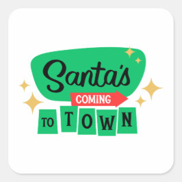 De kerstman komt naar de stad vierkante sticker