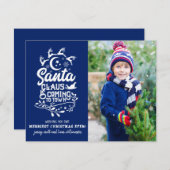 De kerstman komt naar de stadfoto feestdagenkaart (Voorkant / Achterkant)