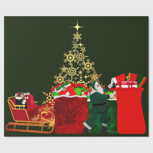 De kerstman komt naar het binnenhuispakpapier cadeaupapier (Vlak)