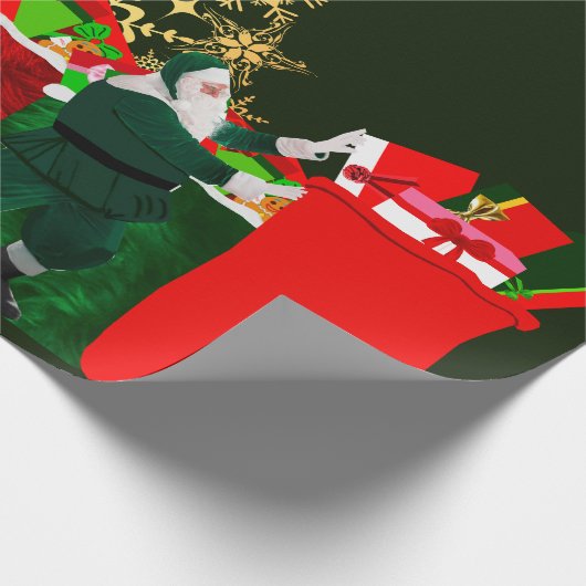 De kerstman komt naar het binnenhuispakpapier cadeaupapier (Hoek)