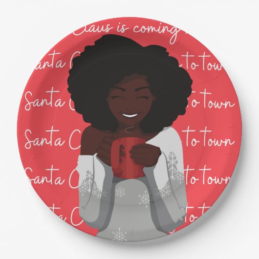 De Kerstman komt naar het feest van de stad Papieren Bordje (Voorkant)