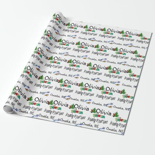 De Kerstman komt naar je Town Wrapping Paper Cadeaupapier (Uitgerold)