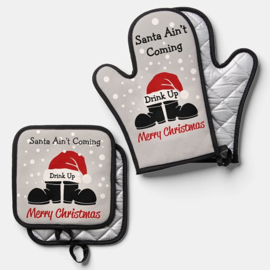 De kerstman komt niet ovenwant & pannenlap set (Voorkant / Achterkant)