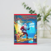 De kerstman komt uit de schoorsteen! briefkaart (Staand voorkant)