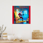 De kerstman komt uit de schoorsteen! poster (Keuken)