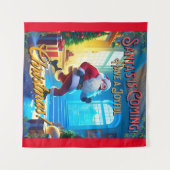 De kerstman komt uit de schoorsteen! wandkleed (Voorkant (horizontaal))