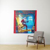 De kerstman komt uit de schoorsteen! wandkleed (In situ)