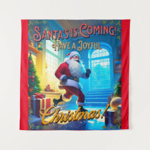 De kerstman komt uit de schoorsteen! wandkleed