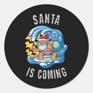 De kerstman komt van Surfboard Ronde Sticker