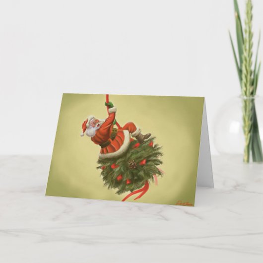 De kerstman kwam binnen als een slopende bal feestdagen kaart (Voorkant)