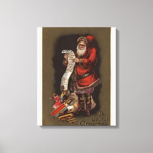 De kerstman leest zijn lijst van goede kinderen canvas afdruk (Voorkant)