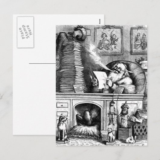 De Kerstman leest zijn mail Feestdagenkaart (Voorkant / Achterkant)