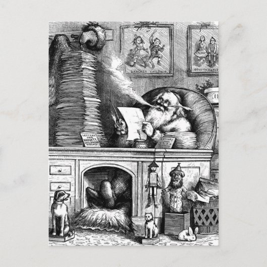 De Kerstman leest zijn mail Feestdagenkaart (Voorkant)