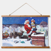 De Kerstman levert een lading Boeken Hangend Wandkleed (Voorkant)