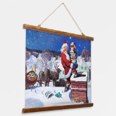 De Kerstman levert een lading Boeken Hangend Wandkleed (Gebogen)