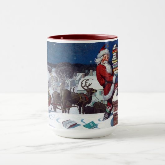 De kerstman levert een slede vol boeken mok (Midden)