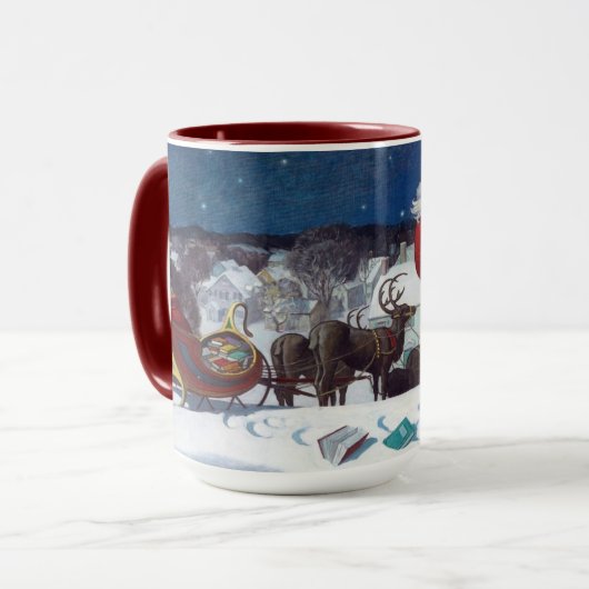 De kerstman levert een slede vol boeken mok (Voorkant links)