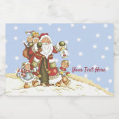 De Kerstman loopt in sneeuw met de lantaarn langs  Voedselcontainer Etiket (Enkel label)