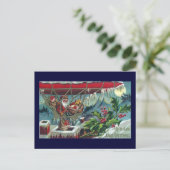 De kerstman maakt Leveringen van Dirigible Feestdagenkaart (Staand voorkant)