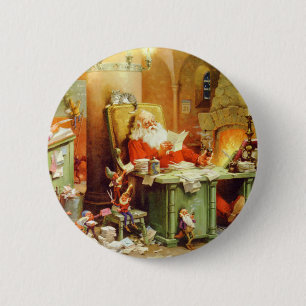 De Kerstman maakt zijn lijst, controleert het twee Ronde Button 5,7 Cm