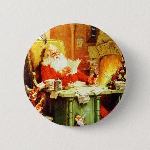 De kerstman maakt zijn lijst, controleert het twee ronde button 5,7 cm