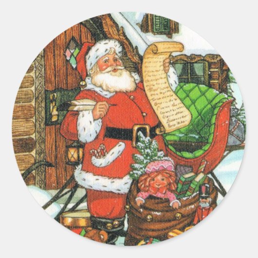 De  Kerstman maakt zijn lijst van Naughty & Nice C Ronde Sticker (Voorkant)