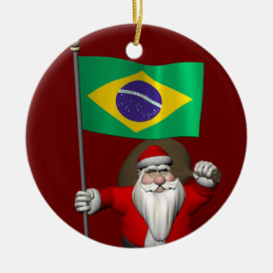 De Kerstman met Vlag van Brazilië Keramisch Ornament