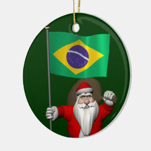 De Kerstman met Vlag van Brazilië Keramisch Ornament