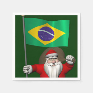 De Kerstman met Vlag van Brazilië Servetten