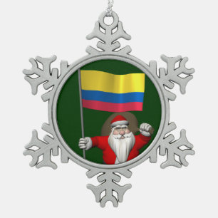De Kerstman met Vlag van Colombia Tin Sneeuwvlok Ornament