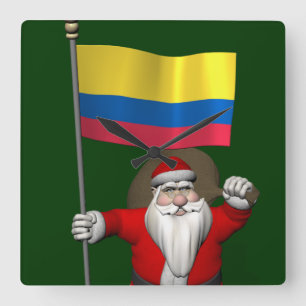 De Kerstman met Vlag van Colombia Vierkante Klok