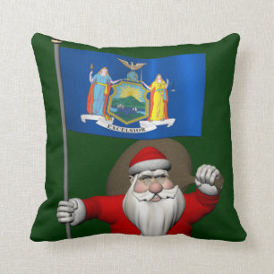 De Kerstman met Vlag van de Staat van New York de Kussen