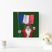 De Kerstman met Vlag van Frankrijk Vierkante Klok (Huis)