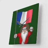 De Kerstman met Vlag van Frankrijk Vierkante Klok (Hoek)