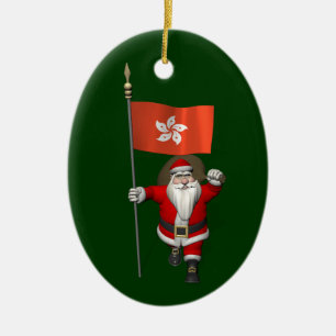 De Kerstman met Vlag van Hong Kong Keramisch Ornament