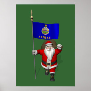 De Kerstman met Vlag van Kansas Poster