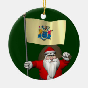 De Kerstman met Vlag van New Jersey Keramisch Ornament